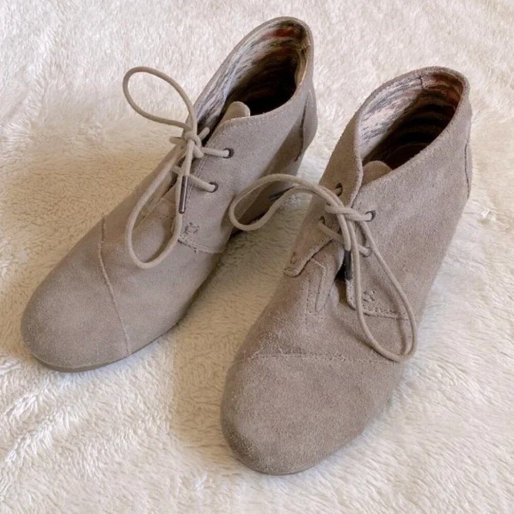 Taupe Lace Up Wedge Booties